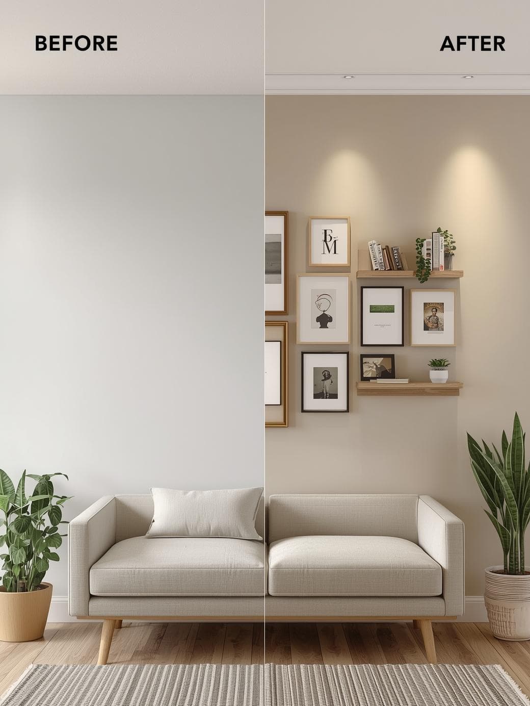 How Photo Frames and Floating Shelves Can Transform an Empty Wall